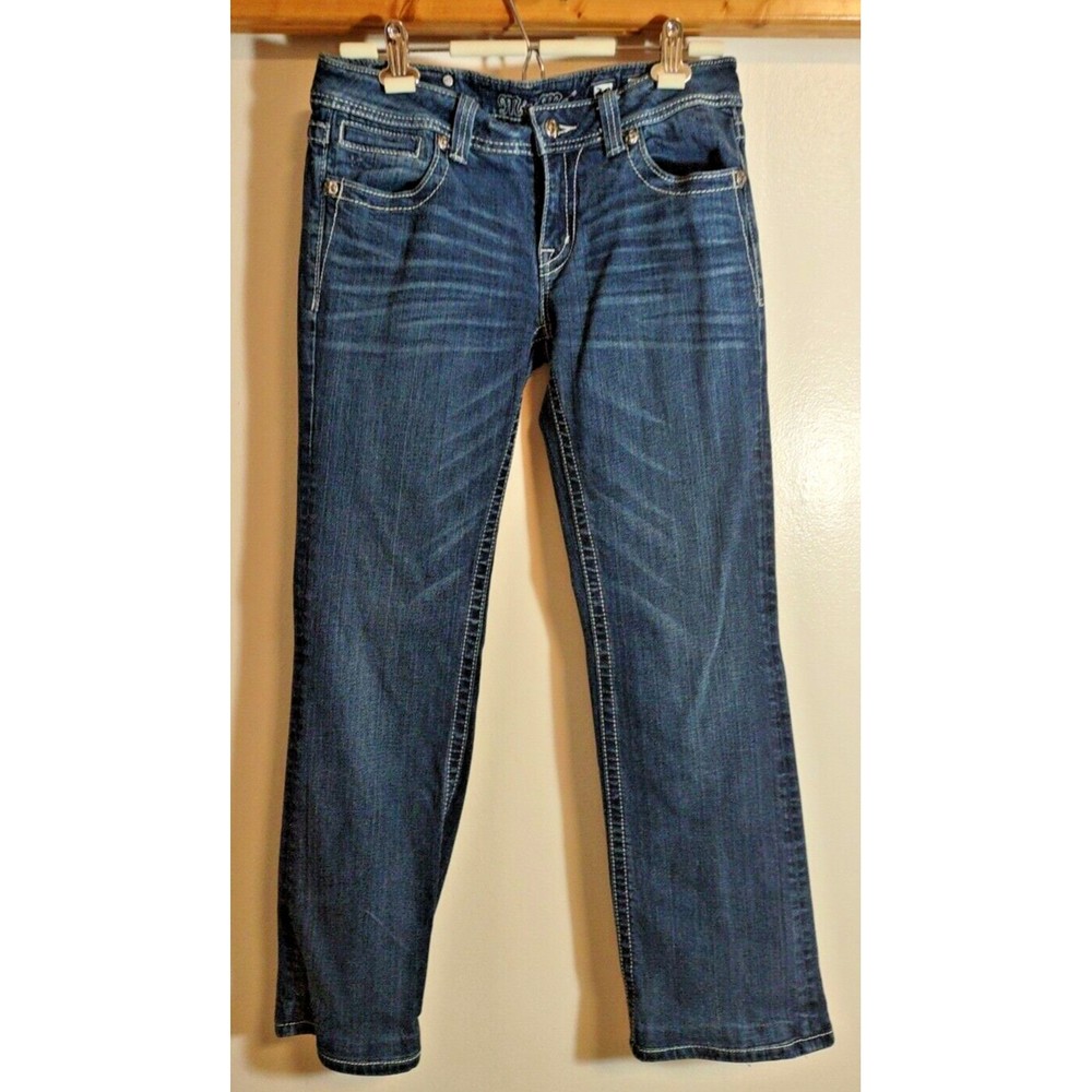 Miss Me 30 Boot Cut Jeans Womens JP504589 Blue Designer Thick Stitch Cross